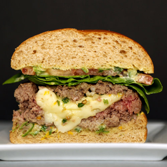 Burgers stuffed with Spicy Scallion and Brie